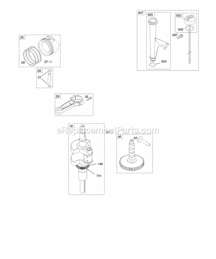 Camshaft Crankshaft Lubrication Piston Rings Connecting Rod Diagram and Parts List for  Briggs and Stratton Engine